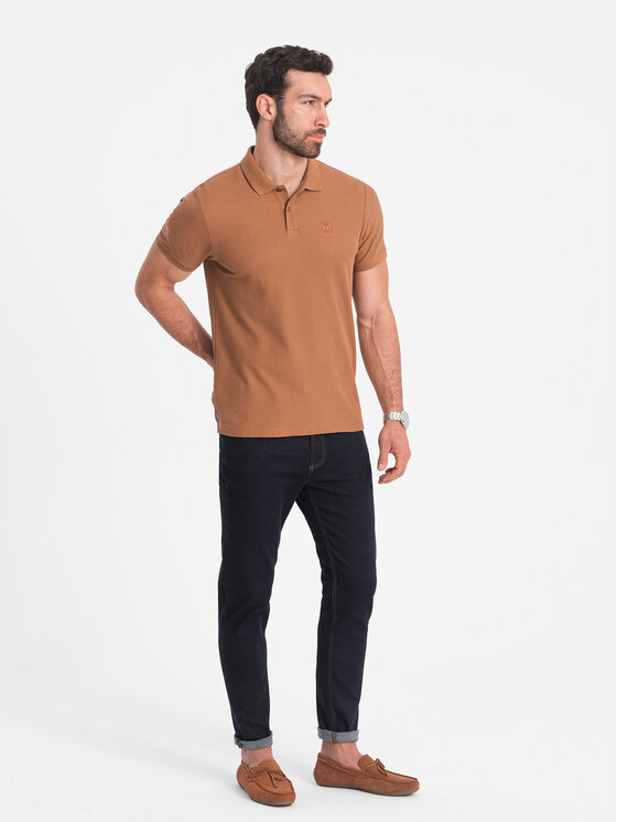 Ombre Ombre Polokošile OM-POBS-0100 Hnědá Regular Fit