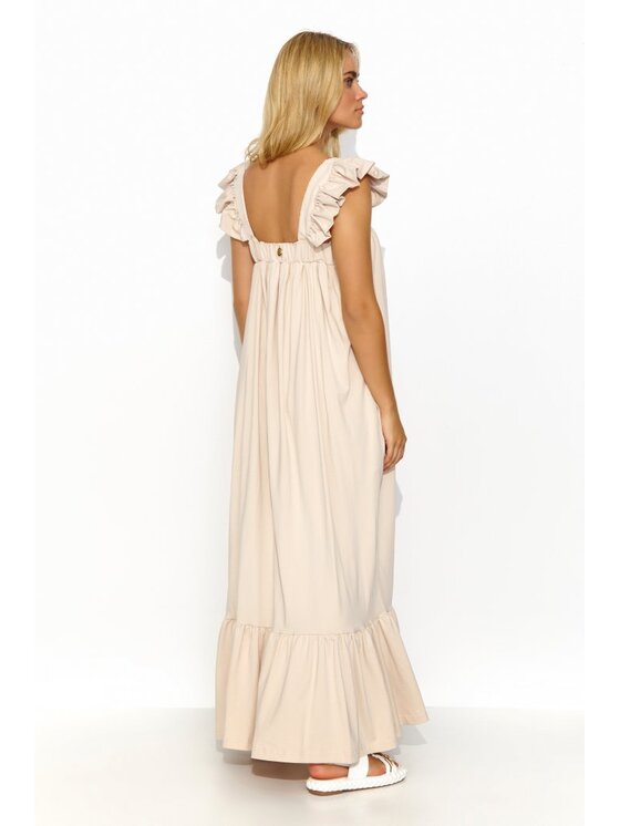 Makadamia Makadamia Sukienka letnia M817 Beżowy Loose Fit