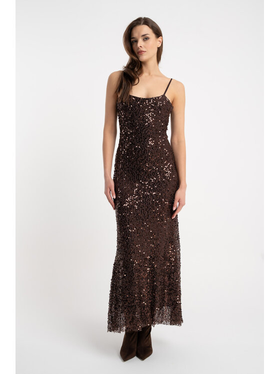 CLICK CLICK Φόρεμα βραδινό 60-6172 Καφέ Slim Fit