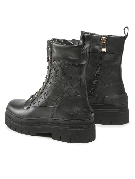 Tommy Hilfiger Tommy Hilfiger Trapper stila apavi Lace Up Zip Boot Monogram FW0FW06849 Melns