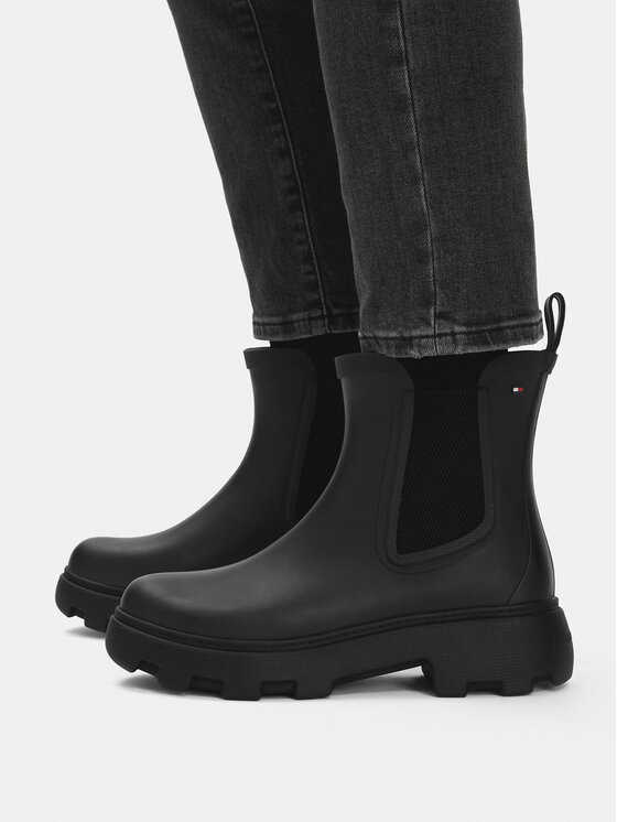 Tommy Hilfiger Гумени ботуши Flag Cleated FW0FW09387 Черен