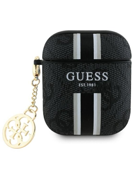 Guess Guess Etui na słuchawki AirPods 1/2 - 4G Printed Stripes Charm Czarny
