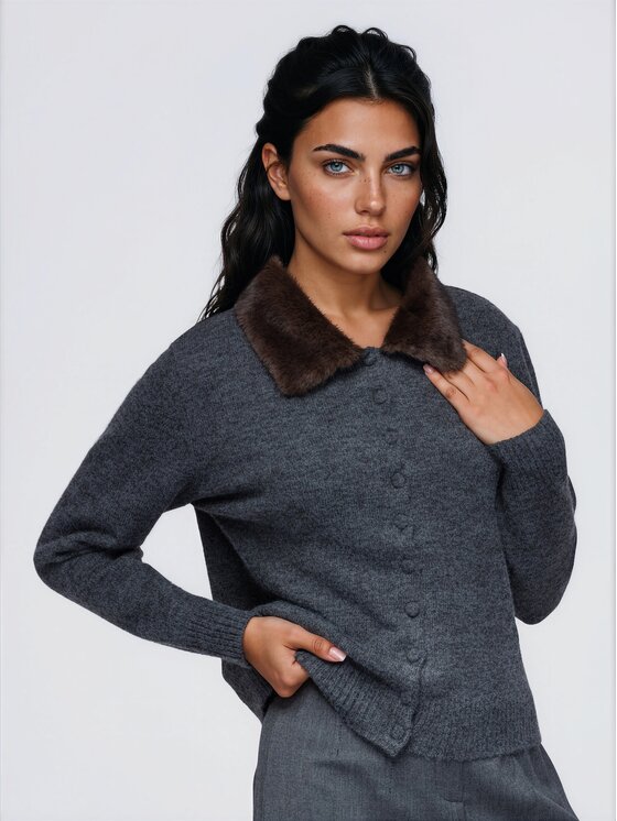 Ombre Ombre Kardigan OW-SW-E0069 Šedá Regular Fit