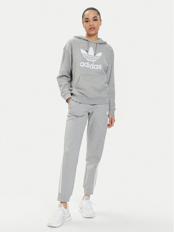 Adidas trefoil hoodie grey womens best sale