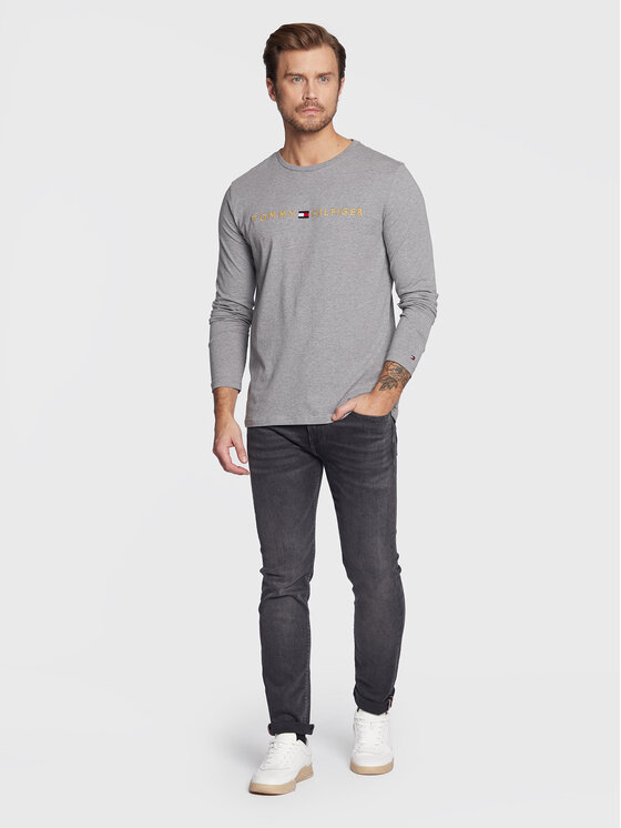 Tommy Hilfiger Tommy Hilfiger Longsleeve Logo Gold UM0UM01640 Szary Regular Fit