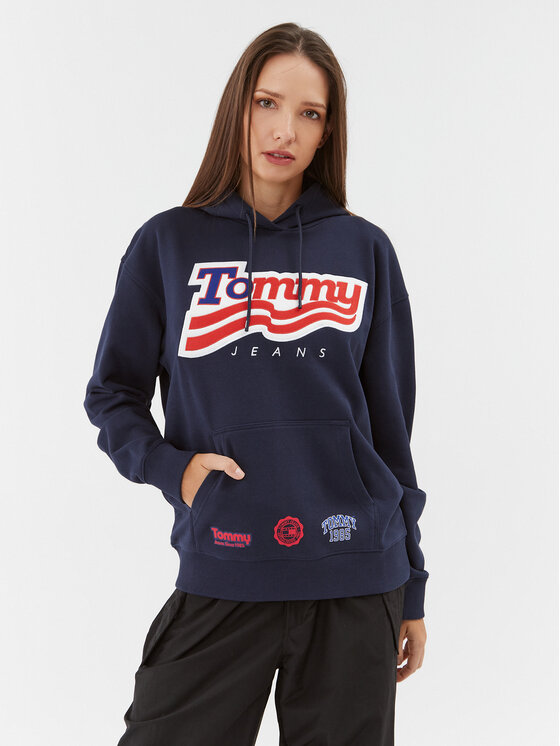 Tommy Jeans Džemperis ar kapuci DW0DW17689 Tumši zils Relaxed Fit