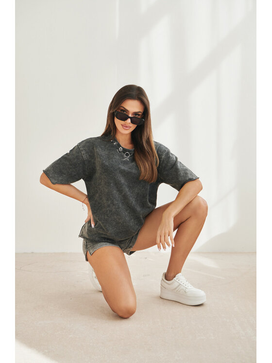 LilaLou LilaLou Komplet bluzka i szorty sportowe Go Baby Go Czarny Regular Fit