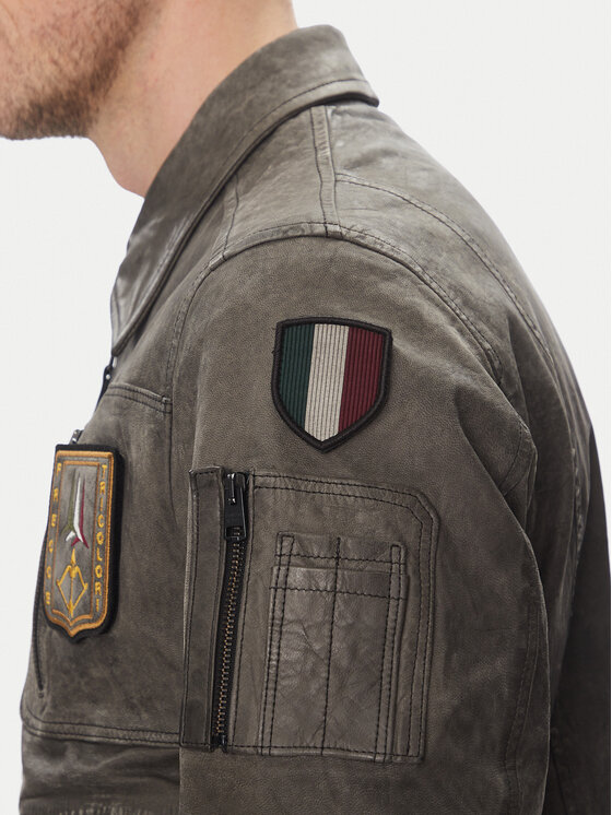 Aeronautica Militare Aeronautica Militare Kožená bunda 251PN5047PL00300 Sivá Regular Fit