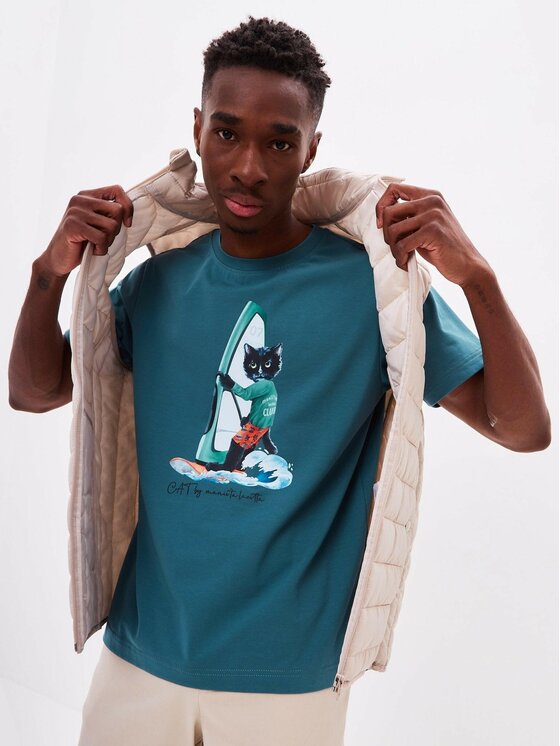 CAT by maniita lacitta CAT by maniita lacitta T-Shirt Printed men's t-shirt with CAT Niebieski Regular Fit