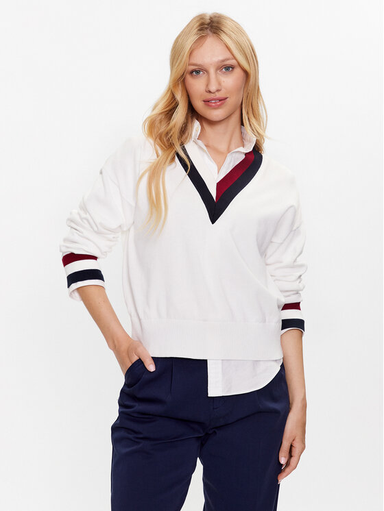 Tommy Hilfiger Pulover WW0WW39006 Alb Relaxed Fit Alb imagine noua