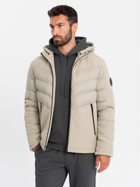 Ombre Ombre Kurtka puchowa OM-JALP-0172 Beżowy Regular Fit