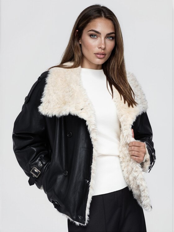 Ombre Ombre Kurtka zimowa OW-JT-E0019 Czarny Relaxed Fit