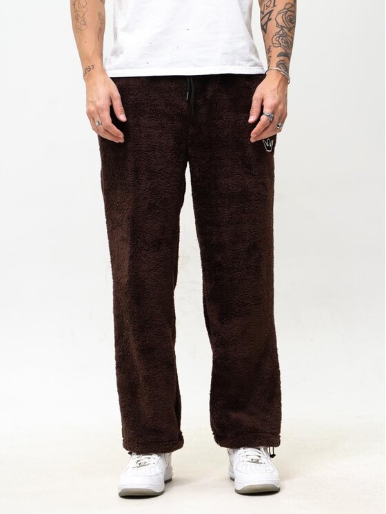 Jigga Wear Jigga Wear Spodnie dresowe Szerokie luźne polarowe futerko sherpa 130599 Brązowy Baggy Fit