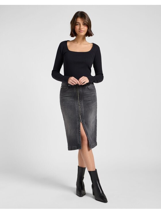 Lee Lee Sweter LS SQUARE NECK Czarny Slim Fit