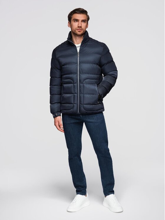 Ombre Ombre Kurtka przejściowa OM-JALP-0218 Granatowy Regular Fit