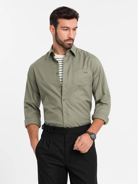 Ombre Ombre Košile OM-SHCS-0147 Khaki Regular Fit