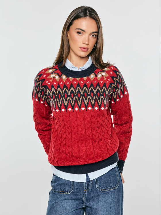 BIG STAR BIG STAR Sweter ROHIA Czerwony Comfort Fit