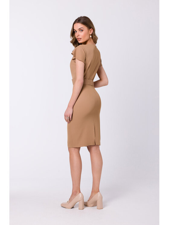 Stylove Stylove Sukienka koktajlowa S336 Beżowy Regular Fit