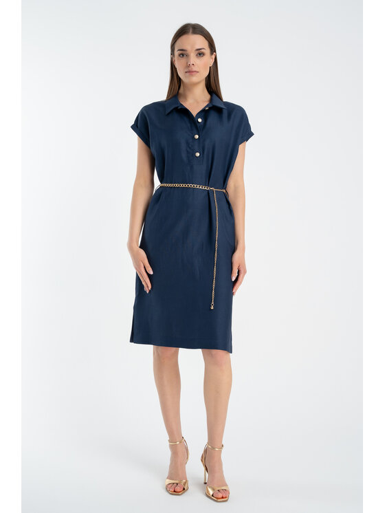 CLICK CLICK Φόρεμα πουκάμισο 60-6116 Σκούρο μπλε Close Fit