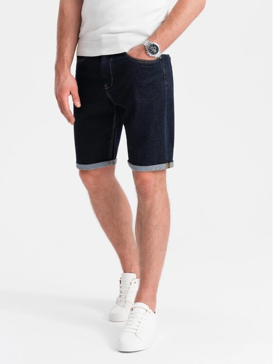 Ombre Ombre Džínové šortky OM-SRDS-0134 Tmavomodrá Regular Fit