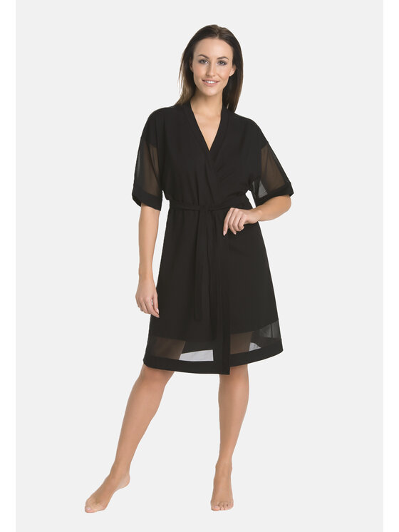 Teyli Teyli Szlafrok damski Betti Czarny Standard Fit