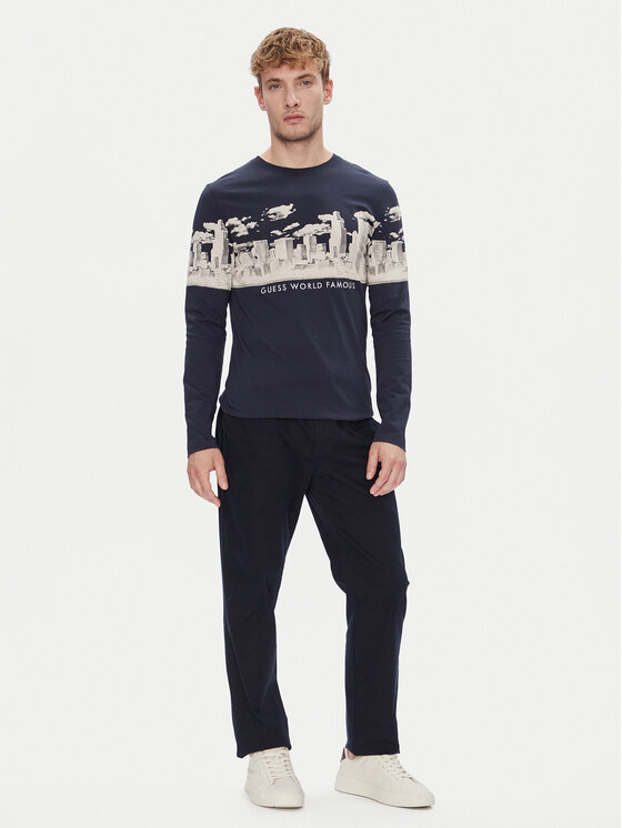 Guess Guess Longsleeve Skyline M3YI13 I3Z13 Granatowy Slim Fit