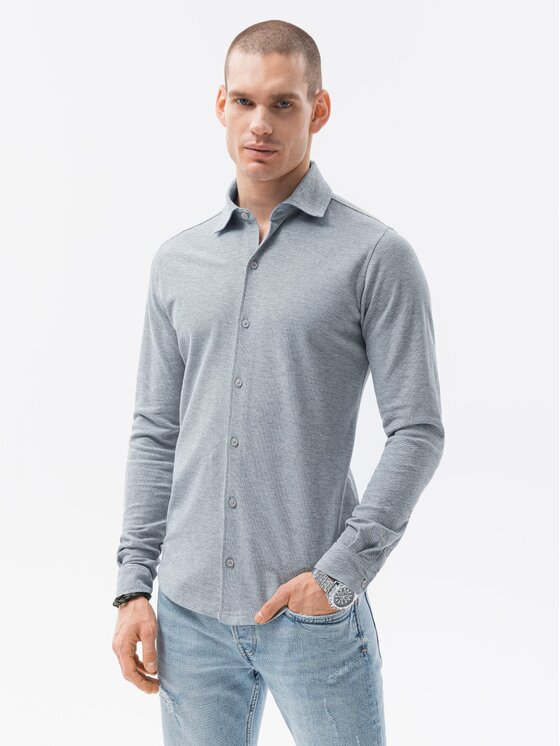Ombre Ombre Košile K540 Šedá Slim Fit