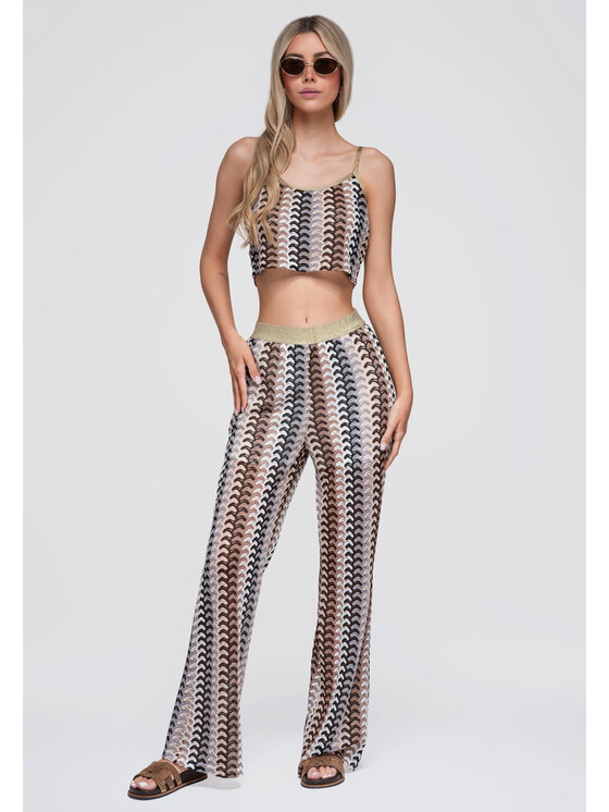 Ombre Ombre Spodnie materiałowe OW-PA-E0015 Brązowy Relaxed Fit