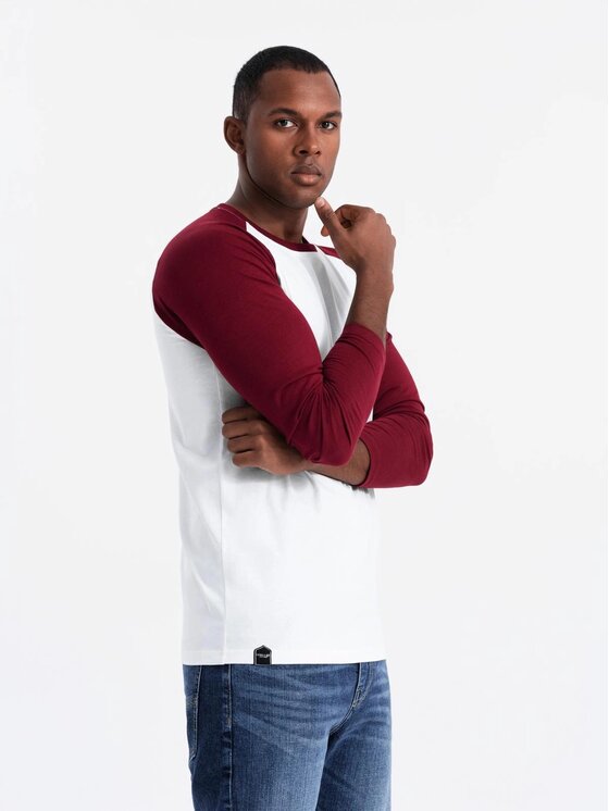 Ombre Ombre Longsleeve OM-LSCL-0105 Bordowy Regular Fit