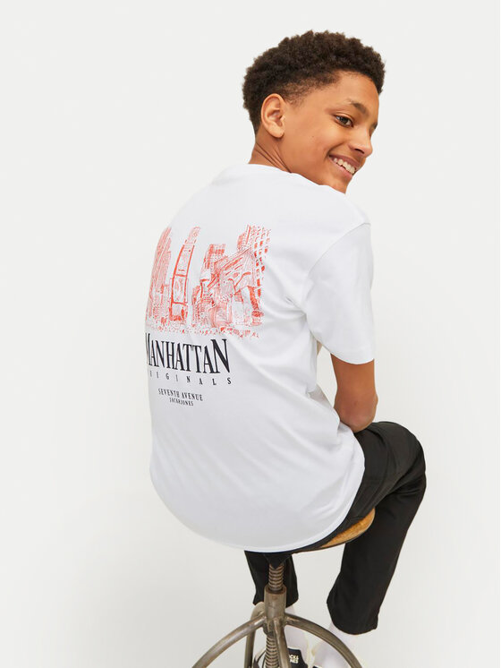 Jack&Jones Junior Jack&Jones Junior T-krekls Bronx Square 12263185 Balts Loose Fit
