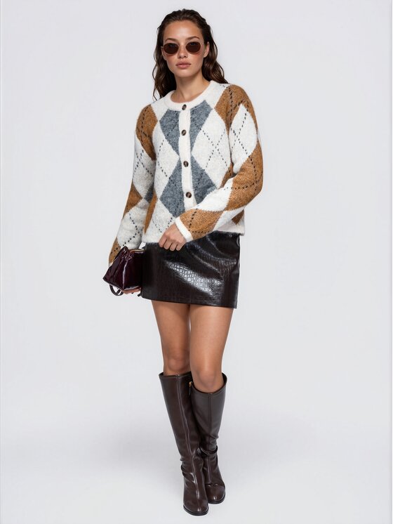 Ombre Ombre Kardigan OW-SW-E0072 Brązowy jasny Relaxed Fit