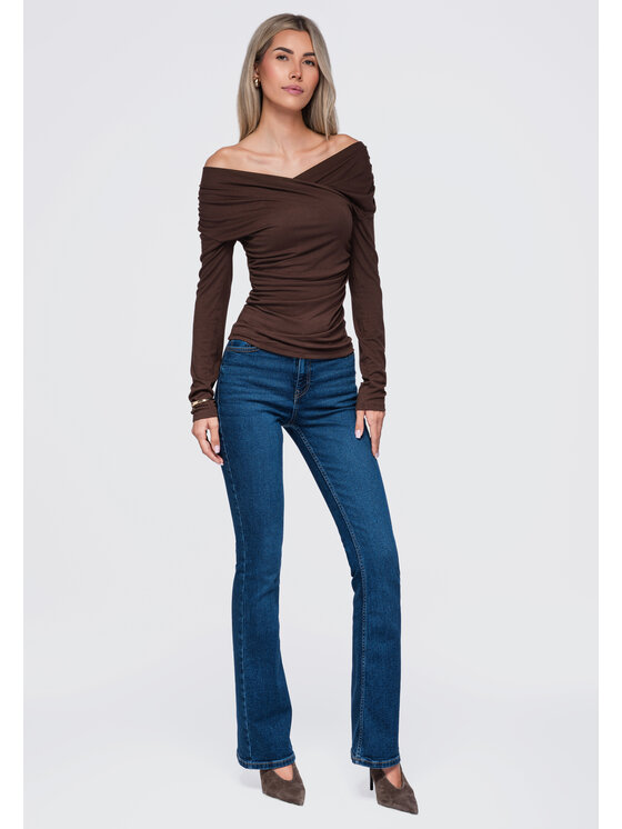 Ombre Ombre Bluzka OW-TS-E0088 Brązowy Regular Fit