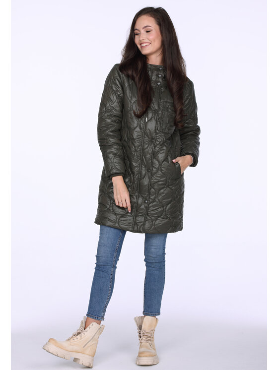 Perso Perso Kurtka puchowa pikowana z kapturem Khaki Regular Fit