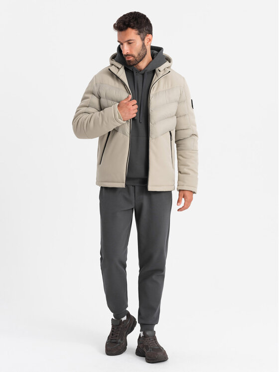 Ombre Ombre Vatovaná bunda OM-JALP-0172 Béžová Regular Fit