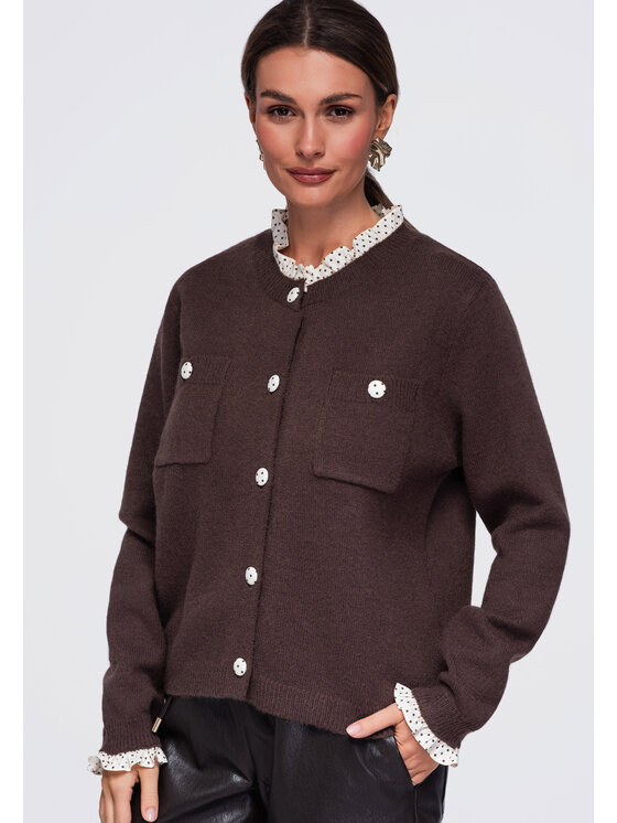 Ombre Ombre Kardigan OW-SW-E0008 Brązowy Relaxed Fit