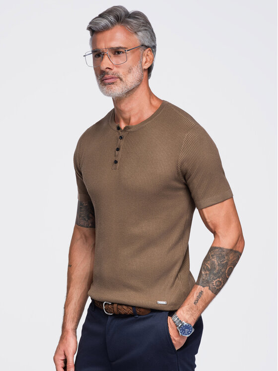 Ombre Ombre T-Shirt OM-TSCT-0304 Hnědá Slim Fit