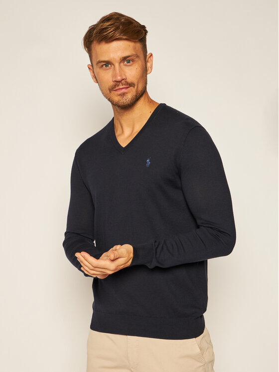 Męski Sweter Polo Ralph Lauren, Rozmiar M, Granatowy, Ls Sf Vn Pp 710670789004