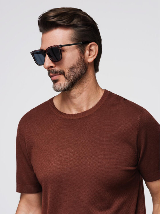Ombre Ombre T-Shirt OM-TSCT-0252 Brązowy Regular Fit