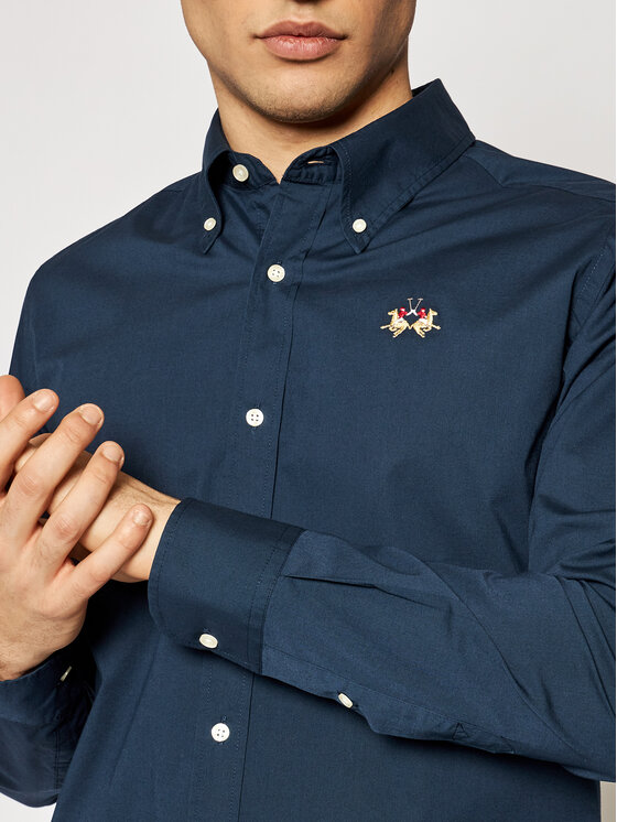 La Martina La Martina Marškiniai CCMC02 PP003 Tamsiai mėlyna Slim Fit