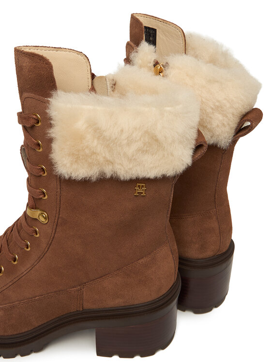 Tommy Hilfiger Tommy Hilfiger Šnurovacia obuv Th Shearling Lace Up Boot FW0FW08999 Hnedá