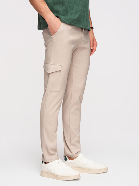 Ombre Ombre Spodnie materiałowe P1515 Szary jasny Regular Fit