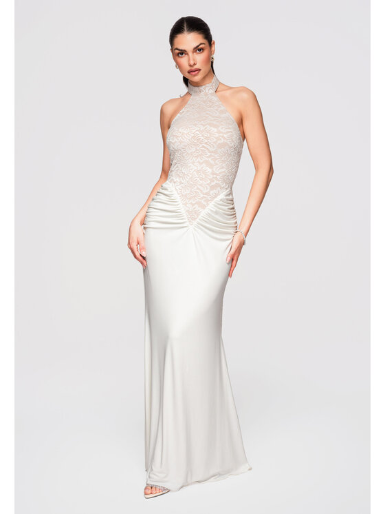 Ombre Ombre Sukienka wieczorowa LA-OM-DLR295 Biały Slim Fit