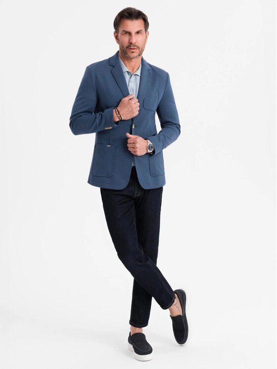 Ombre Ombre Sako OM-BLZB-0101 Modrá Slim Fit