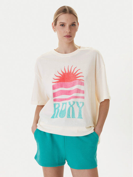 Roxy Roxy Tričko Hangloose Poster ERJZT06090 Svetlo béžová Loose Fit