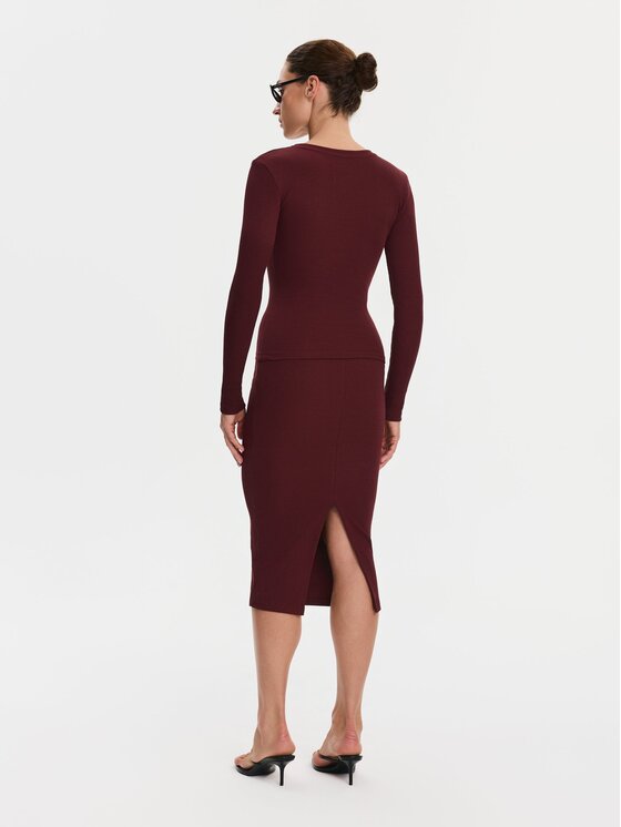 Nudyess Nudyess Spódnica midi Tremity z prążka Bordowy Slim Fit