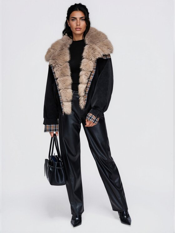 Ombre Ombre Kurtka zimowa OW-JT-E0016 Czarny Oversize
