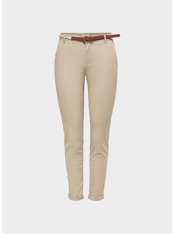 ONLY ONLY Pantaloni chino ONLBIANA MW COTTON BELTCHINO CC PNT Beige Regular Fit