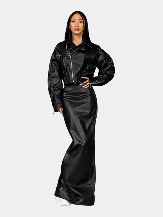 MADE BY SOCIETY MADE BY SOCIETY Spódnica maxi Fusta RIB-TECH - F27165 Czarny Basic Fit