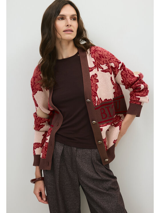 BIZUU BIZUU Kardigan FLORANA LOGO SWEATER Brązowy Standard Fit
