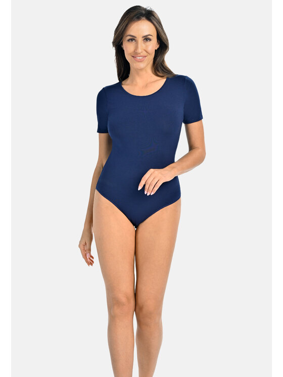 Teyli Teyli Body T-shirt damski okrągły dekolt Shirty Niebieski Regular Fit